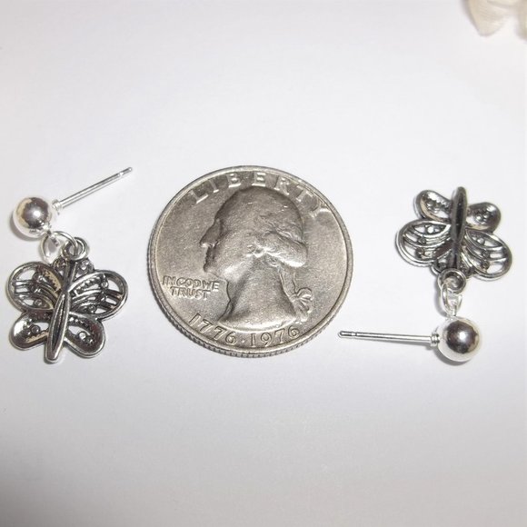 Silver Butterfly Earrings Post Stud Jewelry Minimalist Style Gift Idea Girl A184 - Picture 3 of 8